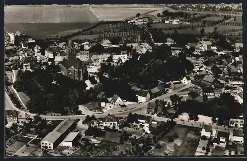 AK Heinsberg /Rhld., Vogelschau auf die Stadt mit Kirche u. umgebenden Feldern