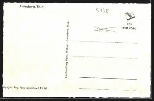 AK Heinsberg /Rhld., Vogelschau auf die Stadt mit Kirche u. umgebenden Feldern