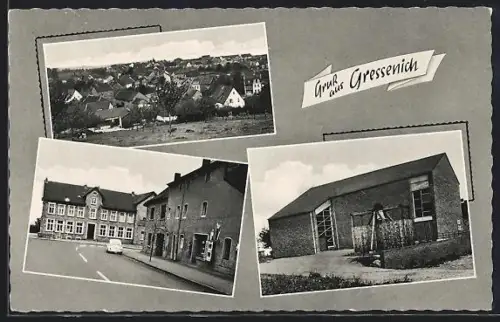 AK Gressenich, Strassenpartie mit Auto, Dächer des Ortes