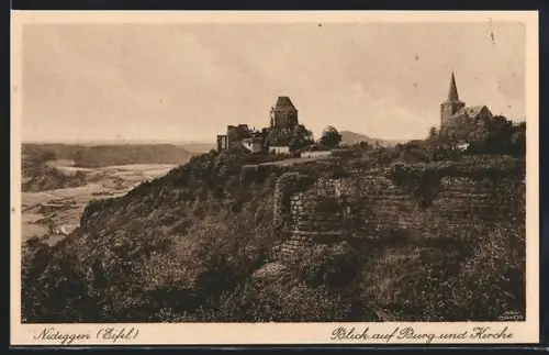 AK Nideggen /Eifel, Blick auf Burg, Kirche und Umgebung