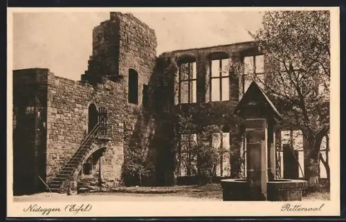 AK Nideggen /Eifel, Blick auf den Rittersaal mit Brunnen