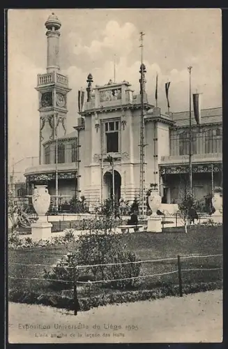 AK Liége, Exposition Universelle de Liége 1905, L`aile gauche de la facade des Halls, Ausstellung