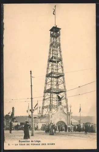 AK Liége, Exposition de Liége, La Tour de Forage des Mines, Ausstellung