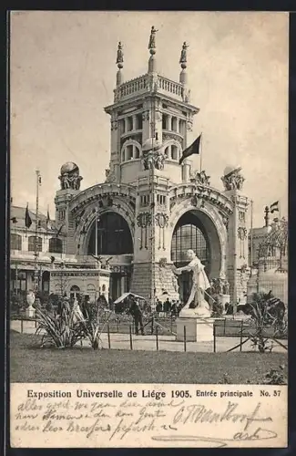 AK Liége, Exposition Universelle de Liége 1905, Entrée principale, Ausstellung