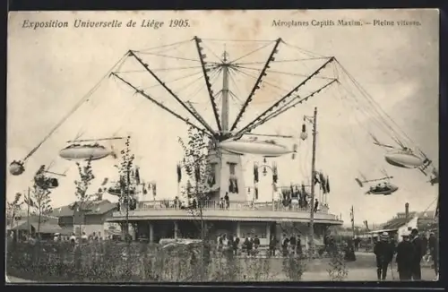 AK Liége, Exposition Universelle 1905, Aéroplanes Captifs Maxim, Pleine vitesse