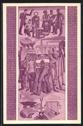 AK Buenos Aires, Exposition Correos y Teleco-Municaciones en el Plan Quinquenal, Gran Pintura Mural