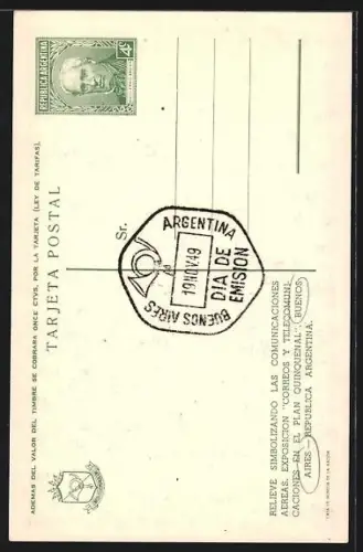 AK Buenos Aires, Exposition Correos y Teleco-Municaciones en el Plan Quinquenal, Relieve Simbolizando