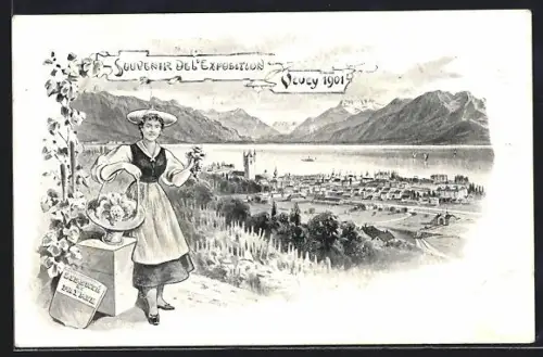 Künstler-AK Vevey, Exposition 1901, Panorama