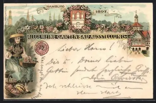 Lithographie Hamburg, Allgemeine Gartenbau-Ausstellung 1897