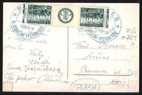 AK Plzen, VI. delnicka zivnost a hospodarska vystava 1938, Eingang zur Ausstellung