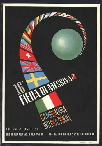 Künstler-AK Messina, 16 Fiera di Messina 1955, Riduzioni Ferroviare