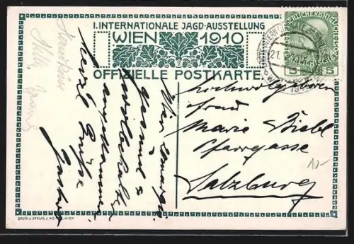 Künstler-AK Wien, Internationale Jagd-Ausstellung 1910, Wiener Restaurant