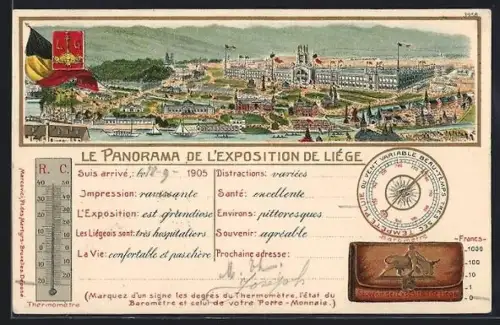 Lithographie Liége, l'épxosition de Liége 1905, le panorama de l'éxposition