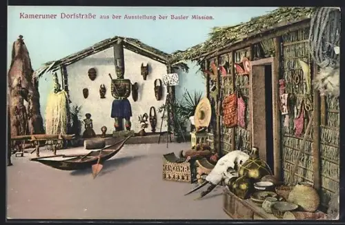 AK Basel, Ausstellung der Basler Mission, Kameruner Dorfstrasse