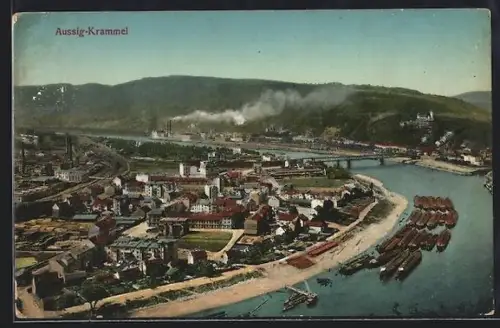 AK Aussig-Krammel, Flusspartie mit Brücke