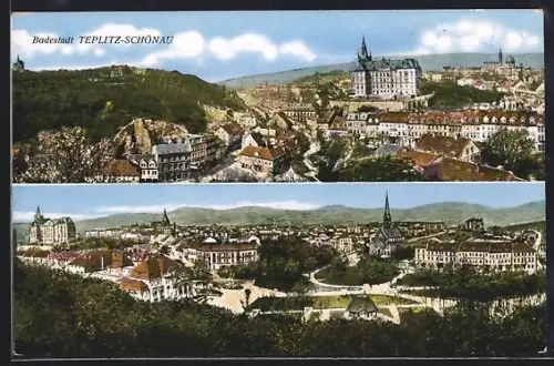 AK Teplitz-Schönau, Ortsansicht aus der Vogelschau