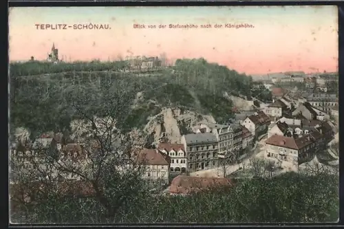 AK Teplitz-Schönau, Blick von der Stefanshöhe nach der Königshöhe