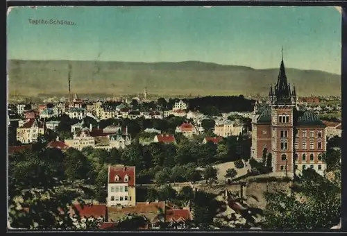 AK Teplitz-Schönau, Ortsansicht mit Kirche