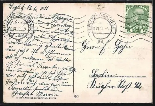 AK Teplitz-Schönau, Ortsansicht mit Kirche