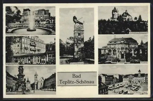 AK Bad Teplitz-Schönau, Kriegerdenkmal, Platz, Schlossplatz
