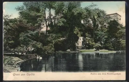 AK Teplitz, Partie aus dem Schlossgarten