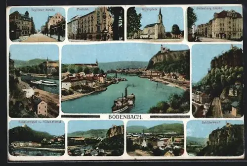 AK Bodenbach, Schäferwand u. Villenviertel, Teplitzerstrasse, Kirchplatz