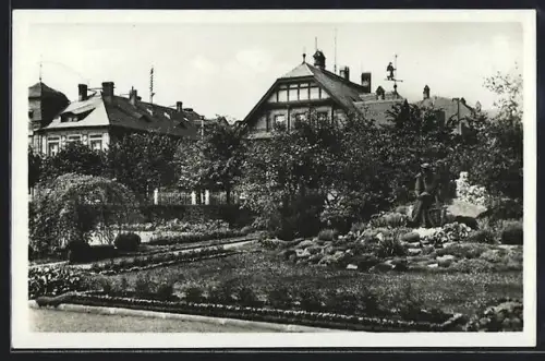 AK Dux, Walter von der Vogelweide Denkmal und Anlage