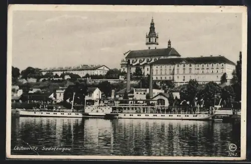 AK Leitmeritz a. d. Elbe, Elbpartie mit Raddampfer Meissen