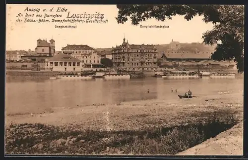 AK Aussig a. d. Elbe, Dampfschiffhotel und Dampfschifflandeplatz