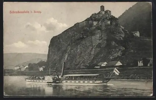 AK Aussig, Blick zur Burg Schreckenstein