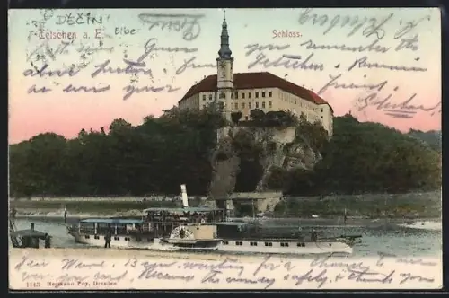 AK Tetschen a. E., Partie am Schloss