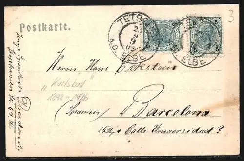 AK Tetschen a. Elbe, Schloss mit Binnenschiff Karlsbad