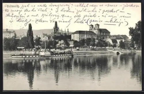 AK Leitmeritz, Flusspartie mit Dampfer