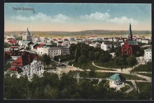AK Teplitz-Schönau, Ortsansicht mit Kirche