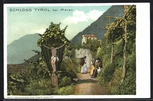 AK Meran, Schloss Tyrol, Marterl, Bauern