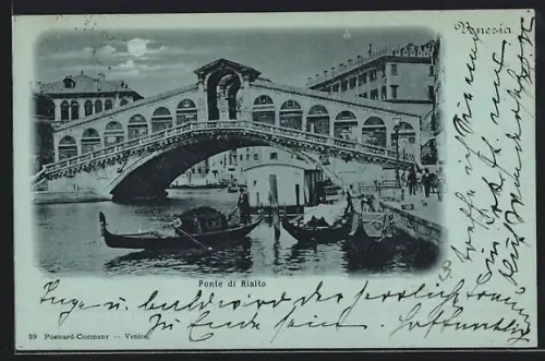 Mondschein-AK Venezia, Ponte di Rialto