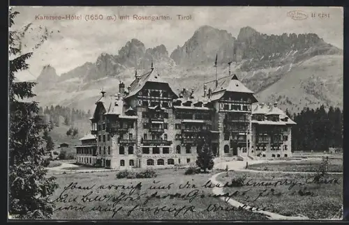 AK Karersee /Tirol, Karersee-Hotel mit Rosengarten