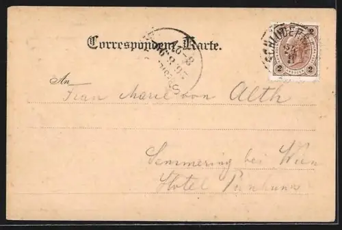 AK Schluderbach, Ortspanorama mit Bergspitze