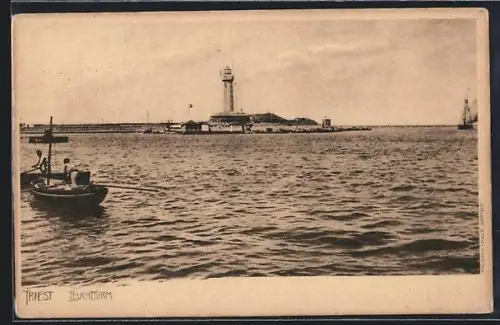 AK Triest, Panorama mit Leuchtturm