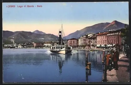 AK Salò /Lago di Garda, Panorama mit Dampfer
