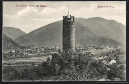 AK Bozen-Gries, Gescheibter Turm mit Teilansicht