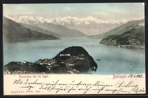 AK Bellagio, Panorama dei tre laghi, Panoramablick auf den See mit Umland