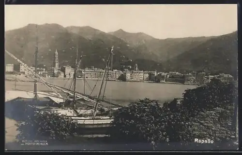 AK Rapallo, Panorama mit Segelbooten