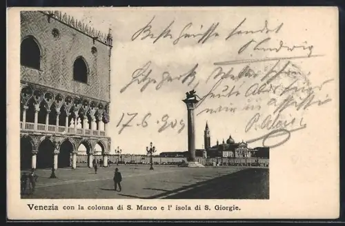AK Venezia, Panorama con la colonna di S. Marco e l`Isola di S. Giorgie