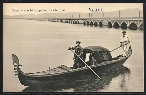 AK Venezia, Gondola con felze e ponte della ferrovia