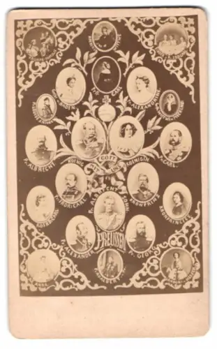 Fotografie Fotomontage Adelhaus Preussen, Prinzessin Maria v. Hessen-Darmstadt, Luise v. Preussen, Wilhelm I. + II.