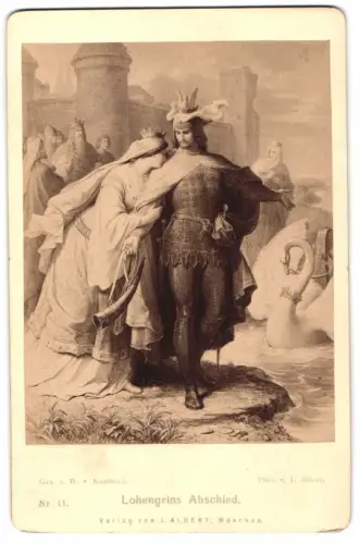 Fotografie J. Albert, München, Gemälde: Lohengrins Abschied, nach Kaulbach