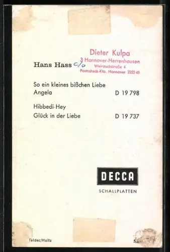 AK Musiker Hans Hass, En-face Portrait, Autograph