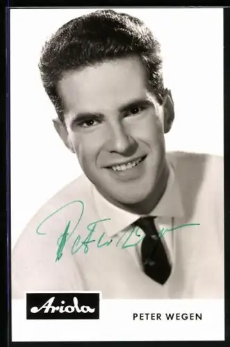 AK Sänger Peter Wegen im Pullover und Krawatte, Autograph