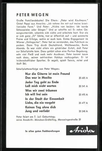 AK Sänger Peter Wegen im Pullover und Krawatte, Autograph